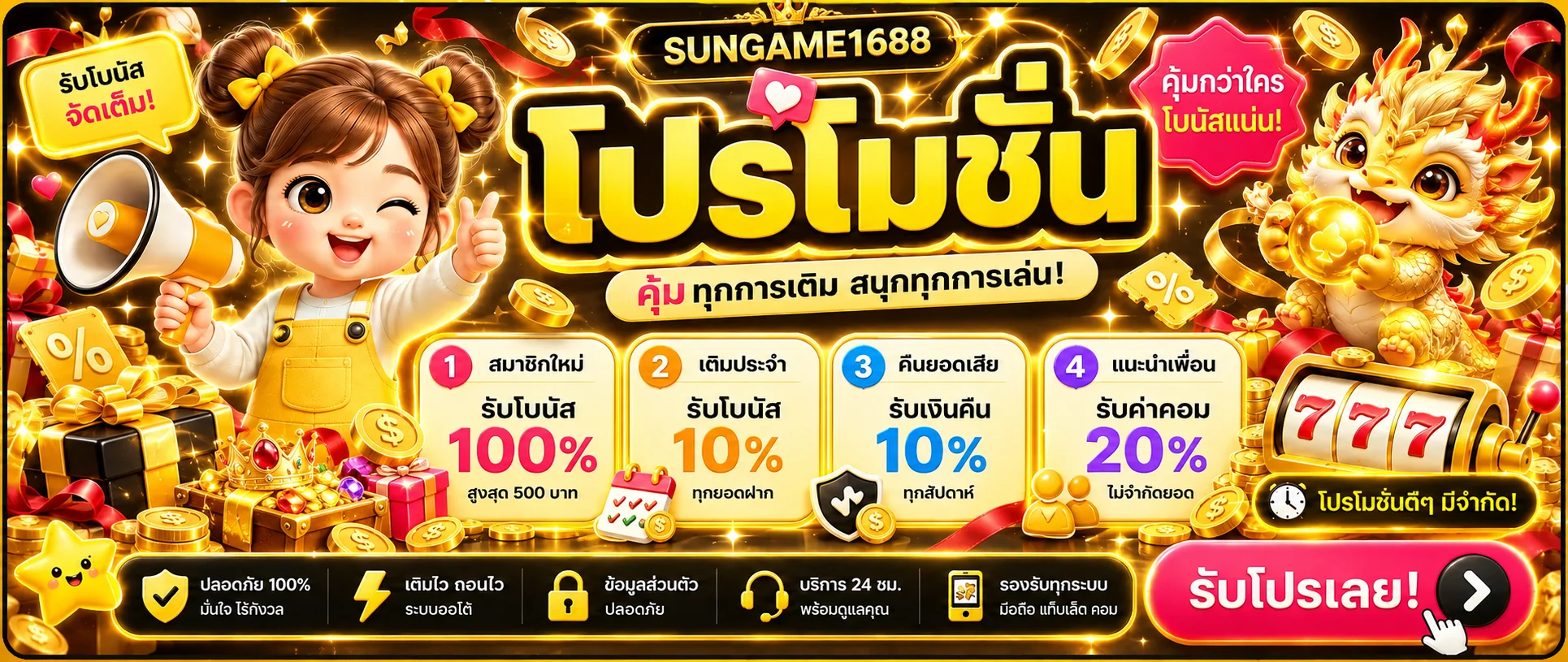 SUNGAME1688 โปรโมชั่น อ่านเงื่อนไขก่อนรับทุกครั้ง แบนเนอร์